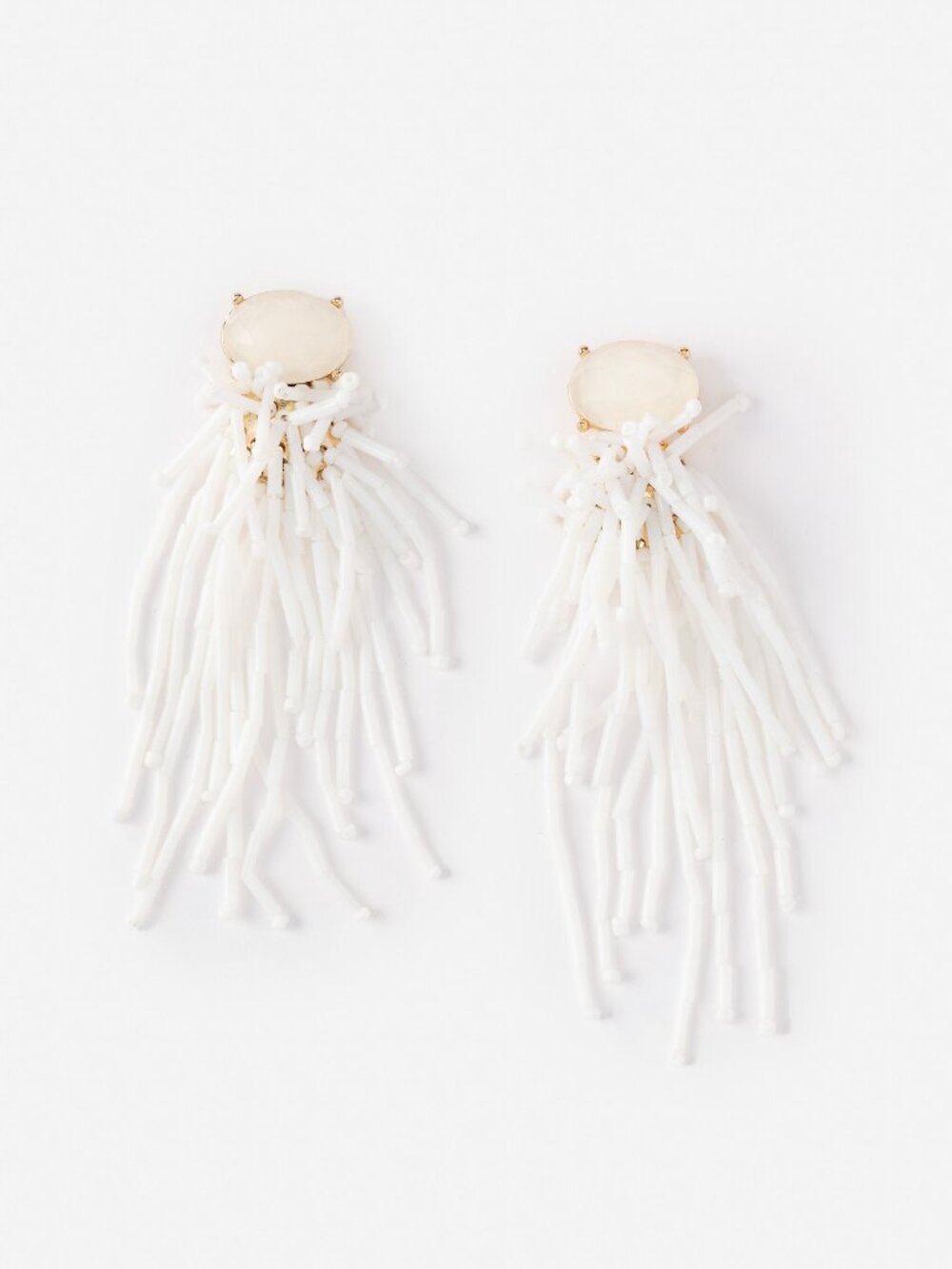 J McLaughlin Beaded Tassel Earrings - White NEW